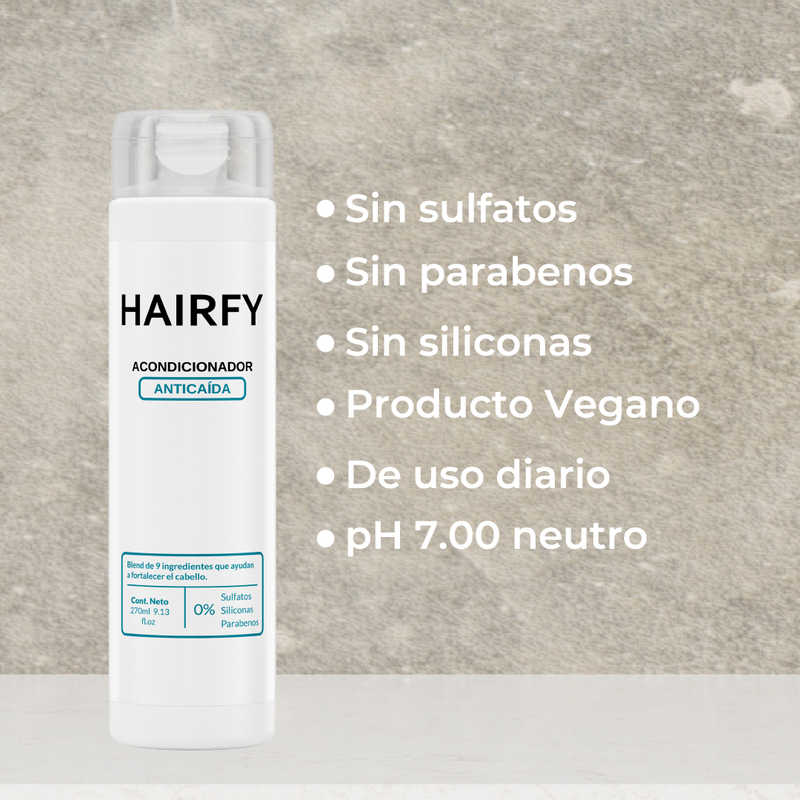Combo Rutina Anticaída Completa+: Loción Anticaída + Vitaminas Hairfy + Colágeno + Shampoo + Acondicionador + Masajeador