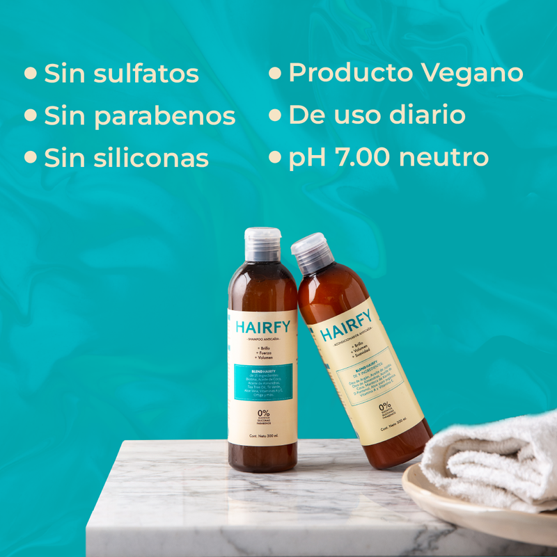 Kit Anticaída Mujeres: Shampoo + Acondicionador + Loción + Vitaminas Hairfy