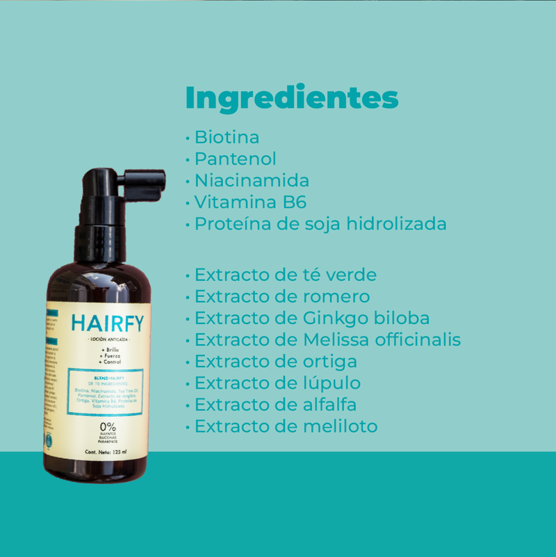 Kit Anticaída Mujeres: Shampoo + Acondicionador + Loción + Vitaminas Hairfy