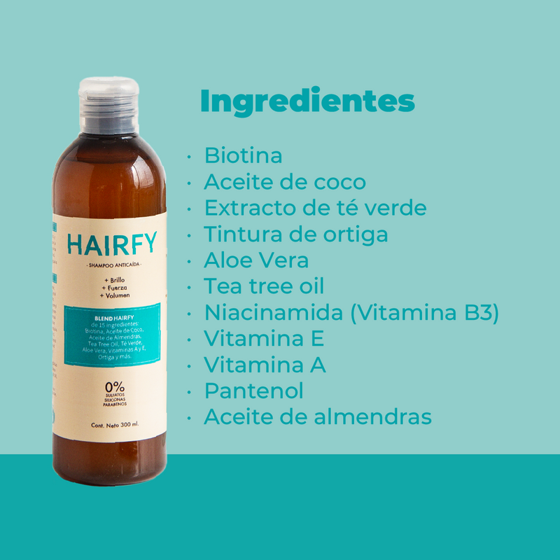 Kit Anticaída Mujeres: Shampoo + Acondicionador + Loción + Vitaminas Hairfy