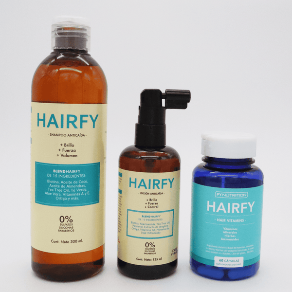 Kit Anticaída Hombres: Shampoo + Loción + Vitaminas Hairfy