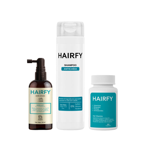 Combo Rutina Anticaída Avanzada para Hombres: Shampoo Anticaída + Loción Anticaída + Vitaminas Hairfy