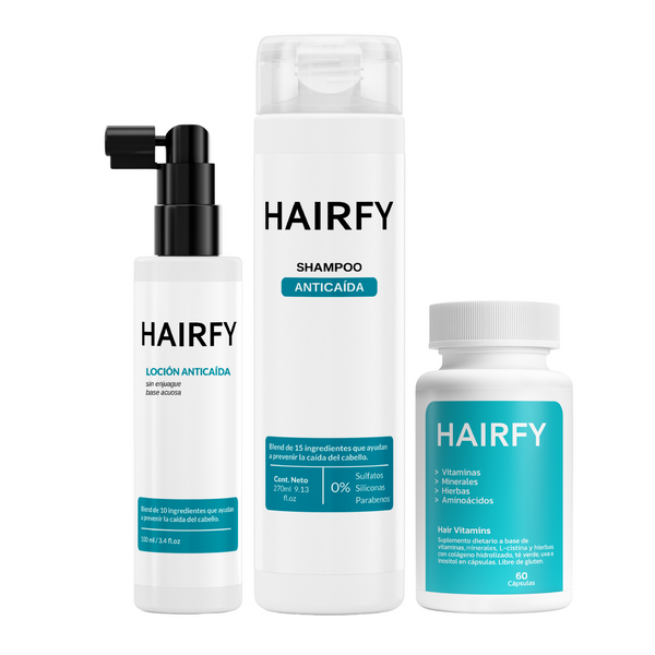 Combo Rutina Anticaída Avanzada para Hombres: Shampoo Anticaída + Loción Anticaída + Vitaminas Hairfy