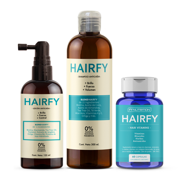 Kit Anticaída Hombres: Shampoo + Loción + Vitaminas Hairfy